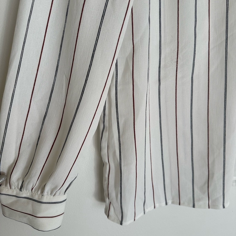 Ann Taylor Factory White Red & Black Striped High Neck Blouse Medium Women’s - Picture 2 of 6